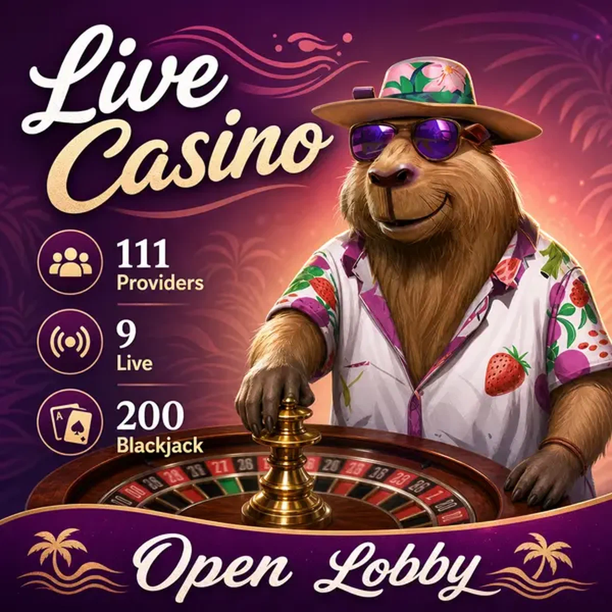 LazyBar Casino Games capybara spinning roulette at live casino tables with calm anticipation