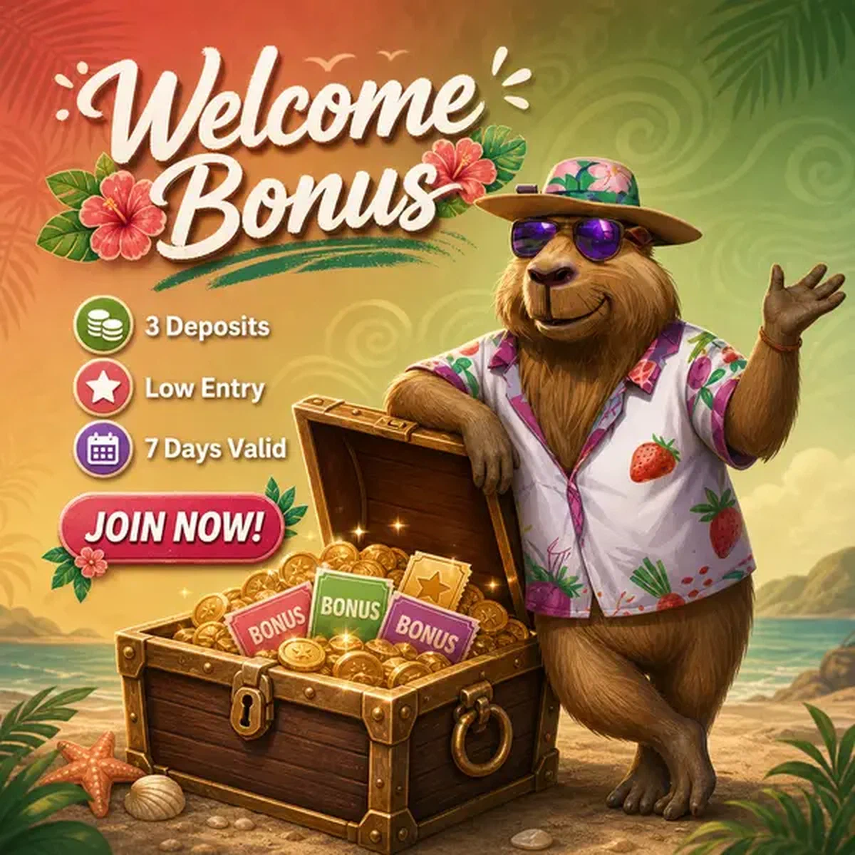 LazyBar welcome bonus treasure chest overflowing with golden coins and sparkling rewards