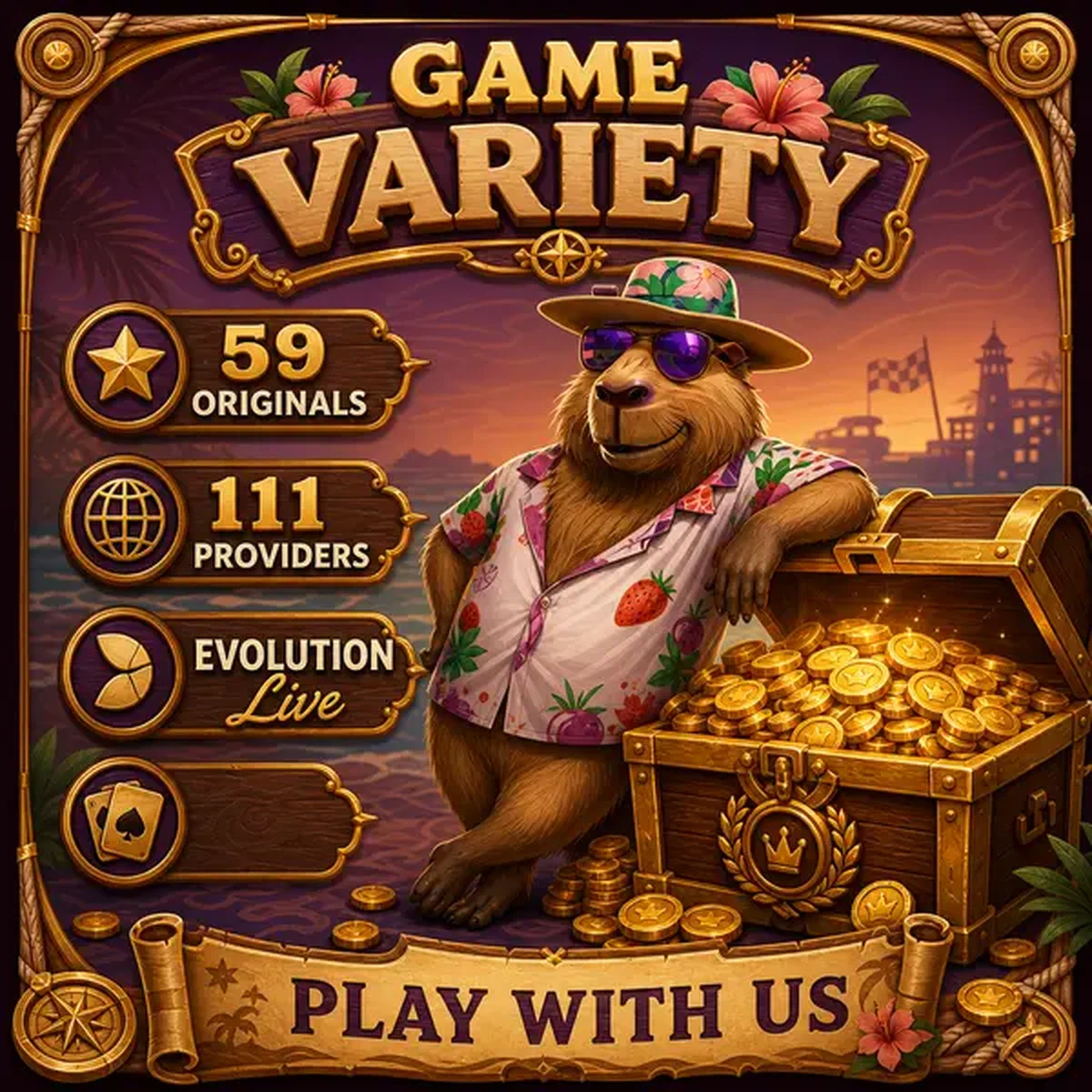 LazyBar Casino treasure chest overflowing with coins from 111 game providers